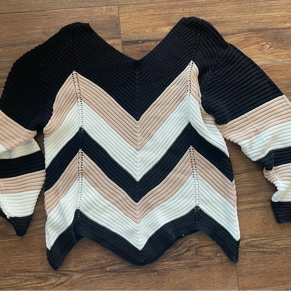 Striped Black and Tan Women's Sweater - Picture 3 of 5
